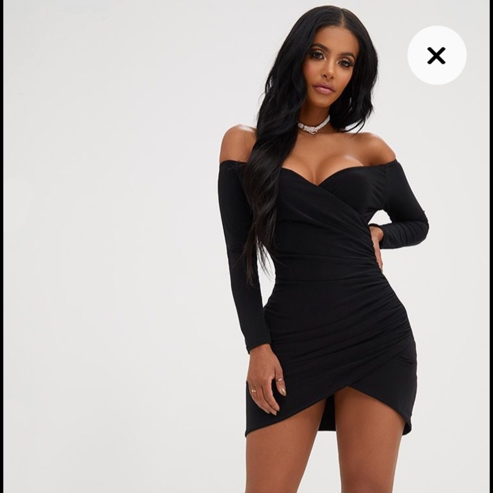 Shape Black Ruched Bardot Bodycon Dress